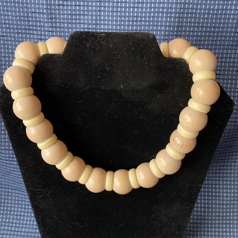 Whitewashed “Maple” Wood Bead Necklace